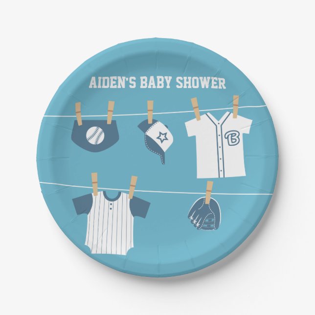 Sports Clothes Baseball Baby Shower Supplies Paper Plate (Front)