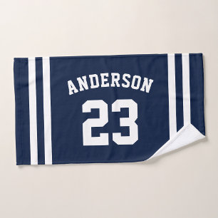 Sports Club Team Player Name & Number Navy Blue Hand Towel