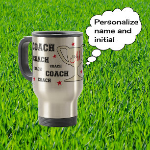 Sports coach monogram name personalised travel mug