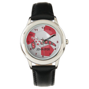 Sports Dark Red Soccer Ball DIY Name Watch