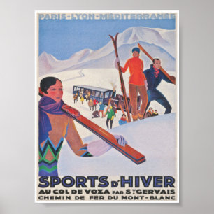 Sports D'Hiver in France Winter Sports Vintage Ski Poster