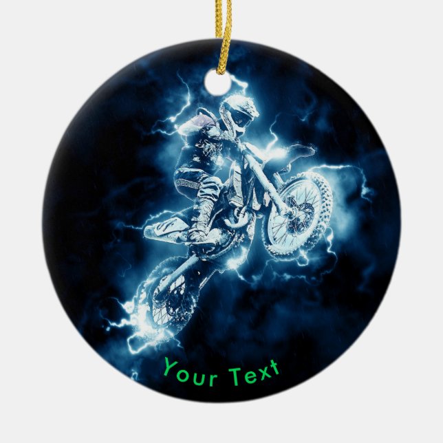 SPORTS Electric Blue Motocross Excitement Ceramic Tree Decoration (Front)