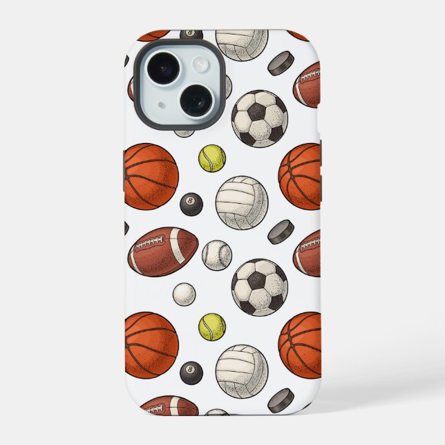 Sports Equipment Pattern iPhone 15 Case (Back)