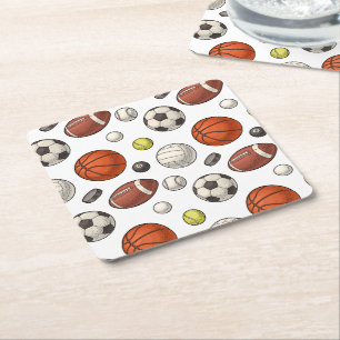 Sports Equipment Pattern Square Paper Coaster