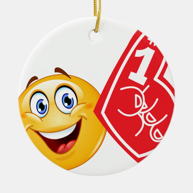 sports fan emoji ceramic tree decoration (Front)