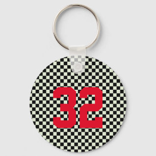 Sports Fan Player Number Chequerboard Team Spirit Key Ring