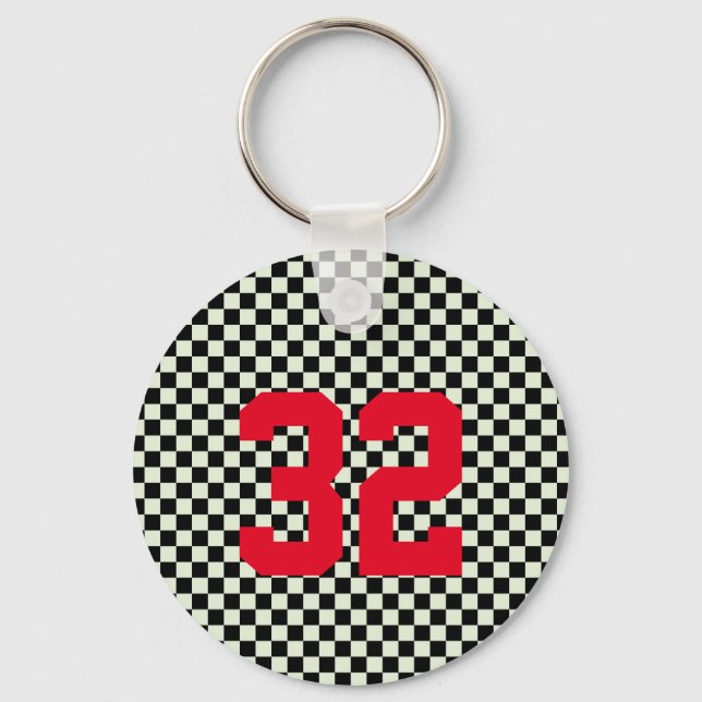 Sports Fan Player NUMBER Chequerboard Team Spirit Key Ring (Front)