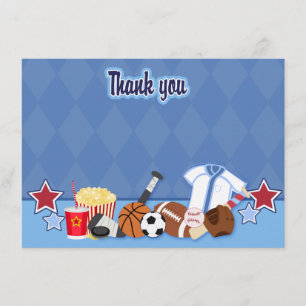 Sports Fan Sport Theme Thank you Card (Blue)