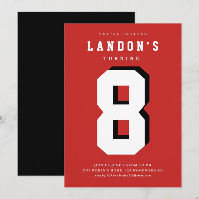 Sports fanatic kids birthday party invitation (Front/Back)