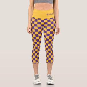 Sports Fans Team Colours Name Gold Purple Check Fu Capri Leggings