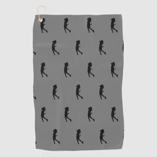 Sports Female Black Golfer Silhouette Golf Towel (Front)