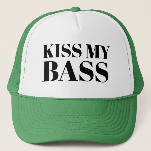 Sports Fishing Dad's Baseball KISS MY BASS Lucky  Trucker Hat (Front)