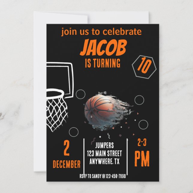 Sports Flying Basketball Birthday Invitation (Front)