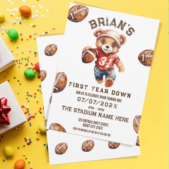 sports football first year down boy 1st birthday  invitation (Creator Uploaded)