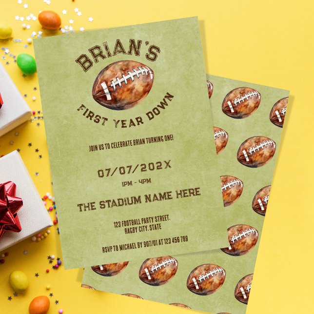 sports football first year down boy 1st  birthday  invitation (Creator Uploaded)
