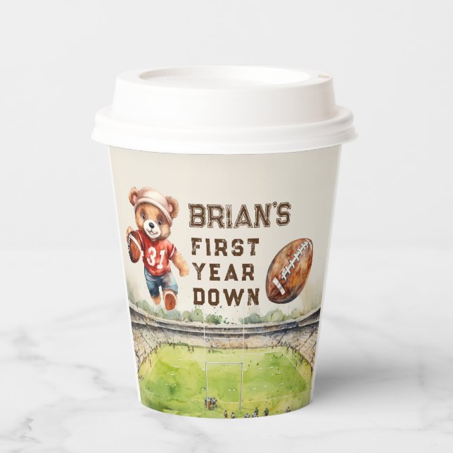 sports football first year down boy 1st birthday paper cups (Front)
