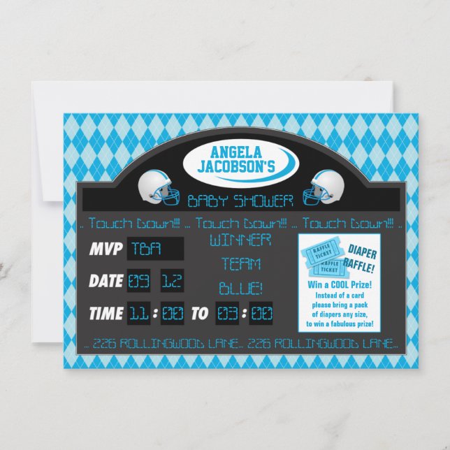 Sports Football Scoreboard Baby Boy Shower Blue Invitation (Front)