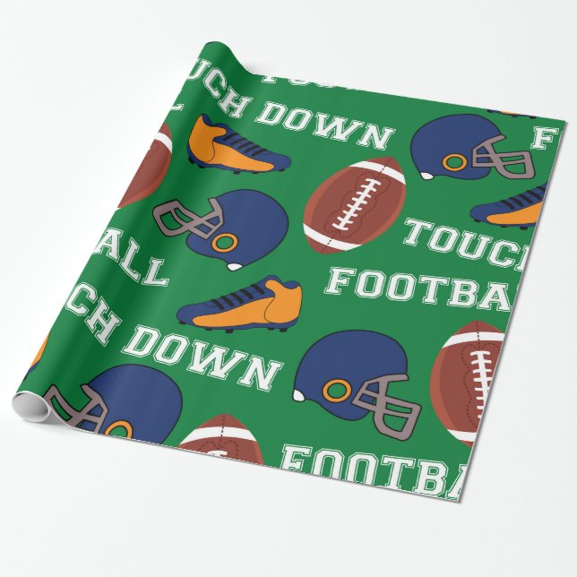 SPORTS Football Touch Down Fun Colourful Pattern Wrapping Paper (Unrolled)