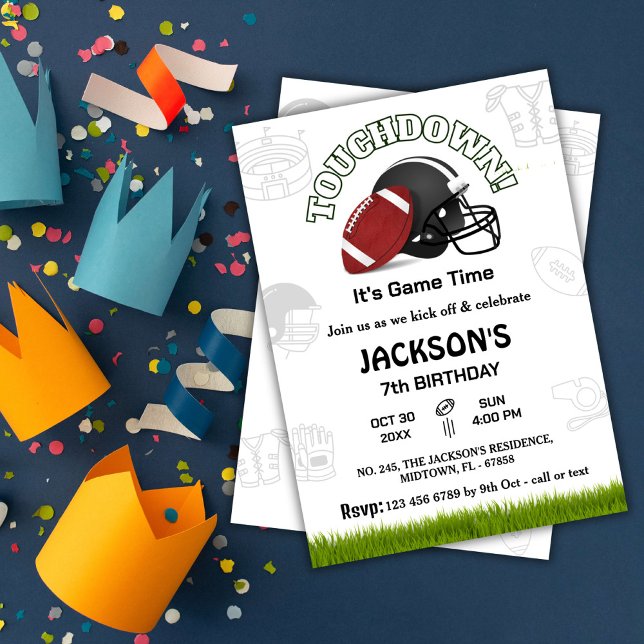 Sports football touchdown kids gameday 7thbirthday invitation (Creator Uploaded)