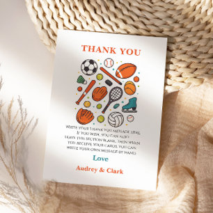 Sports Game Time All-Star Birthday Kids Sport Thank You Card