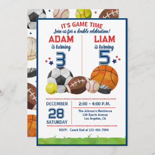 Sports Game Time All-Star  Birthday Party Invitation