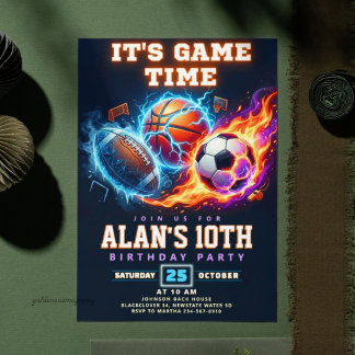 Sports Game Time Birthday Party - All Element Invitation