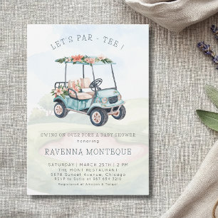 Sports Golf Floral Cart Lets Par-Tee Baby Shower  Invitation