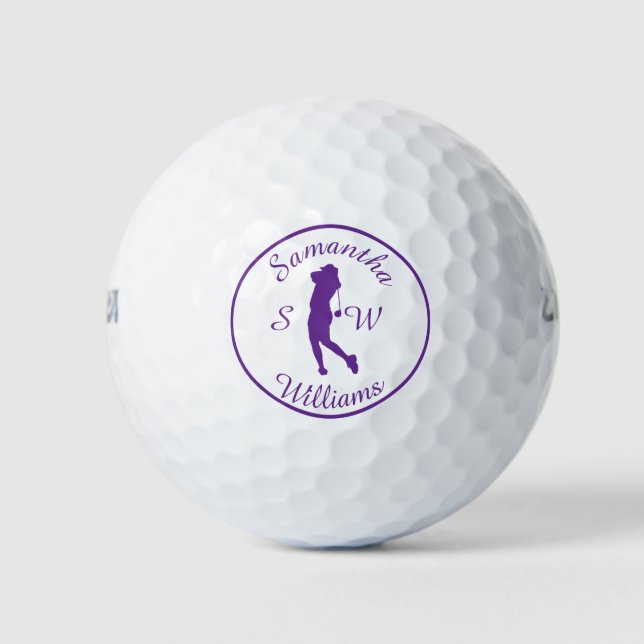 Sports Golfer Female Purple Silhouette Golf Balls (Front)