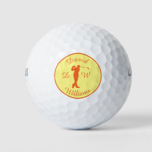 Sports Golfer Male Orange Silhouette Golf Balls
