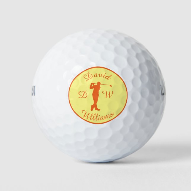 Sports Golfer Male Orange Silhouette Golf Balls (Front)