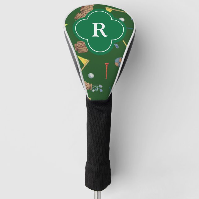Sports Green Golf Equipment Pattern Monogram Golf Head Cover (Front)