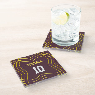 Sports Inspired Brown & yellow glass coaster