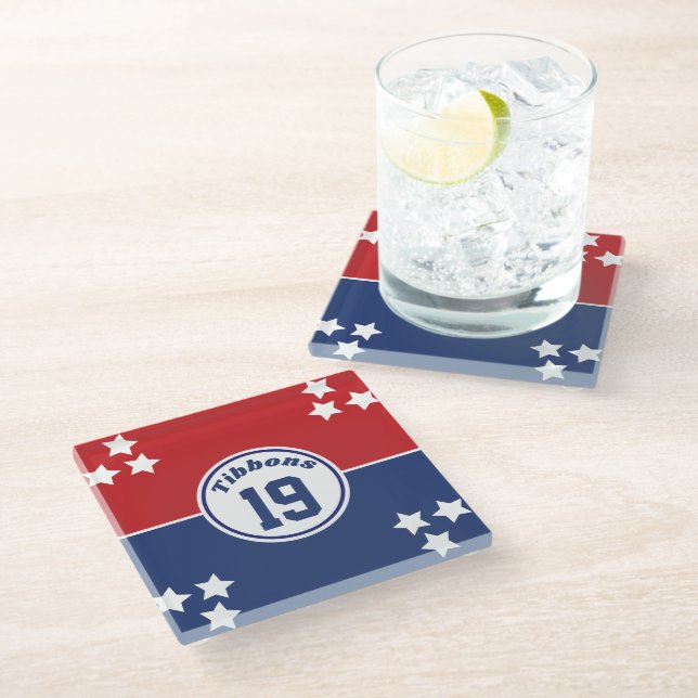 Sports Inspired Red & Blue glass coaster (Angled)