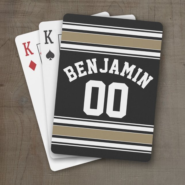 Sports Jersey Black and Gold Stripes Name Number Playing Cards (Personalized Playing Cards - Sports Jersey Design)