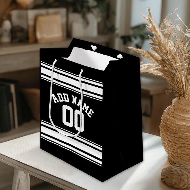 Sports Jersey Black and White Stripes Name Number Medium Gift Bag (Custom Gift Bag)