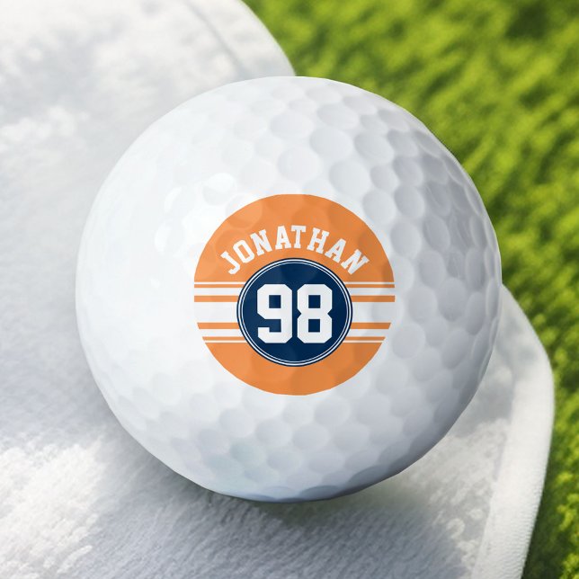 Sports Jersey Blue and Orange Stripes Name Number Golf Balls (Custom Golf Balls)