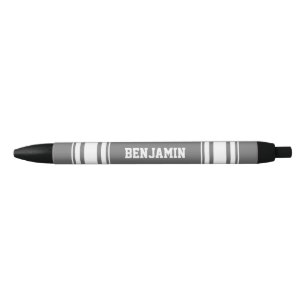 Sports Jersey Grey and White Stripes Personalised Black Ink Pen