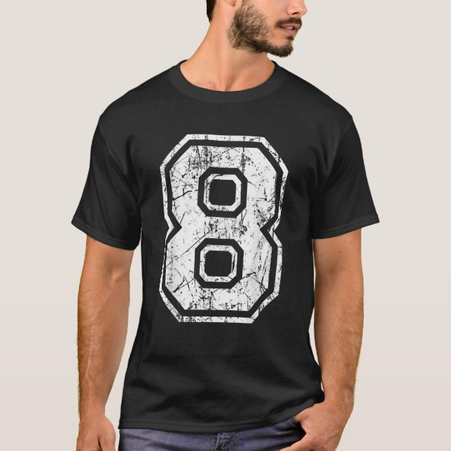 Sports Jersey Grunge Number 8 Fan Team Player Birt T-Shirt (Front)