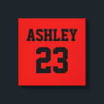 Sports Jersey Number and Name Red Personalised Canvas Print<br><div class="desc">A jersey number and name in black on a red background. Both name and number can be personalised in the text box. Colour of text can be changed in the edit menu prior to checkout.</div>