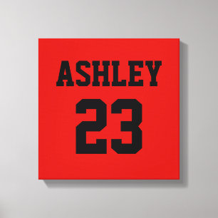 Sports Jersey Number and Name Red Personalised Canvas Print