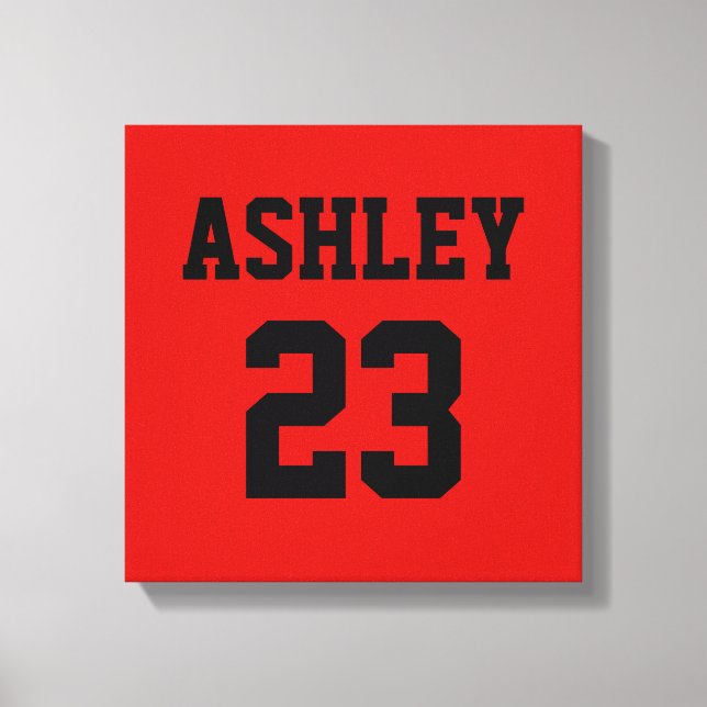 Sports Jersey Number and Name Red Personalised Canvas Print (Front)