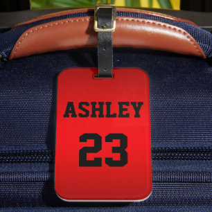 Sports Jersey Number and Name Red Personalised Luggage Tag