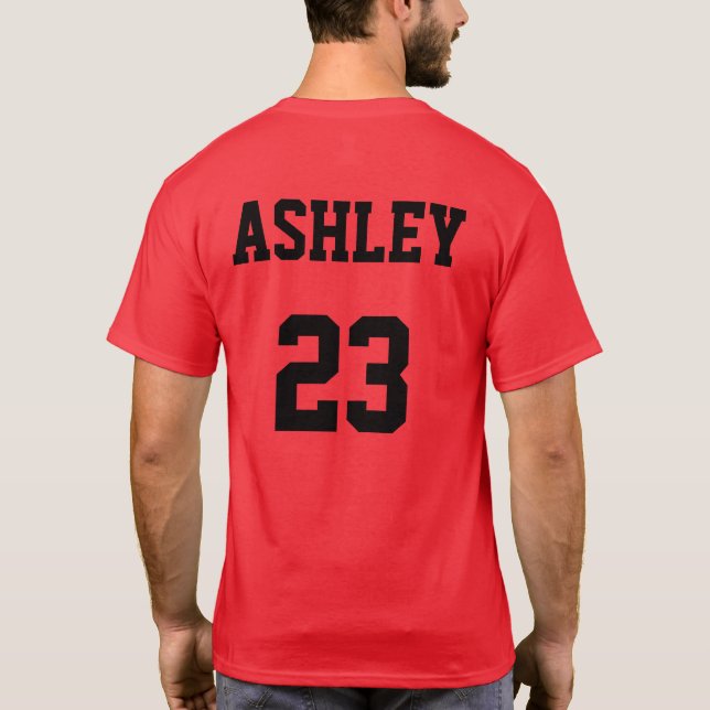 Sports Jersey Number and Name Red Personalised T-Shirt (Back)