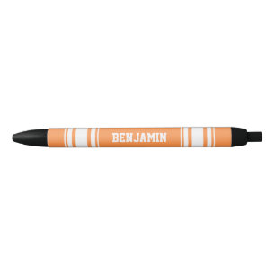Sports Jersey Orange White Stripes Personalised Black Ink Pen