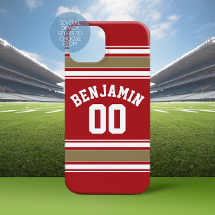 Sports Jersey Red and Gold Stripes Name Number