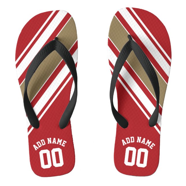 Sports Jersey Red and Gold Stripes Name Number Jandals (Footbed)