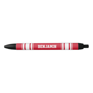 Sports Jersey Red and White Stripes Personalised Black Ink Pen