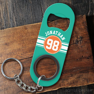 Sports Jersey Stripes Emerald & Orange Name Number