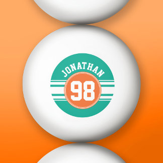 Sports Jersey Stripes Emerald & Orange Name Number Ping Pong Ball