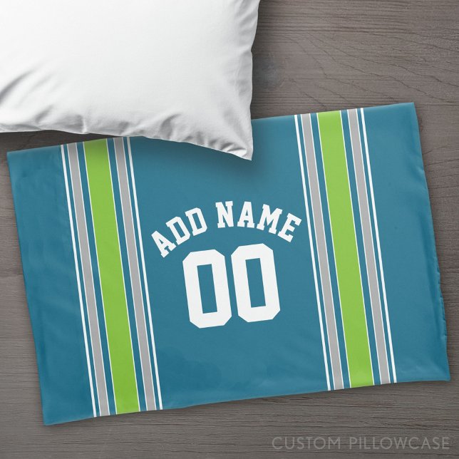 Sports Jersey Teal and Green Stripes Name Number Pillowcase (Custom Pillowcase)